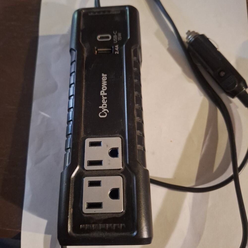 Cyber Power 175W POWER INVERTER | 12V DC to 120V x2 AC OUTLETS 15W USB-C 2.4A A